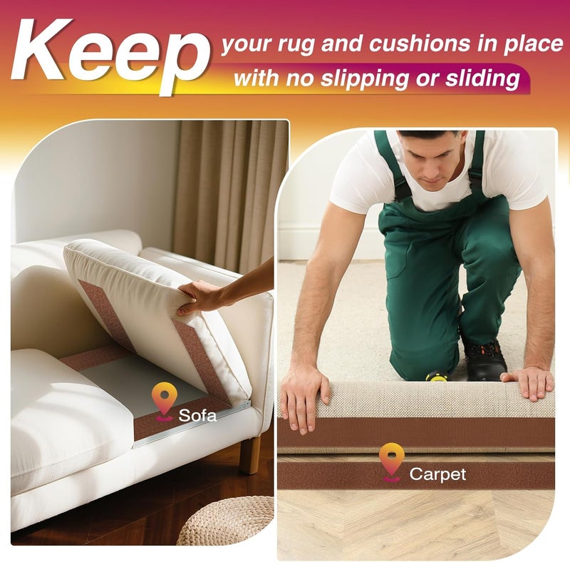 Summerbrite 12Ft x 2 Inch Hook and Loop Tape, Heavy Duty Double-Sided Adhesive Strips, Strong Sticky Back Fastener Roll, Cuttable Interlocking Tape Fasteners for Home, Office, Car, School & DIY Crafts Brown - Image 3